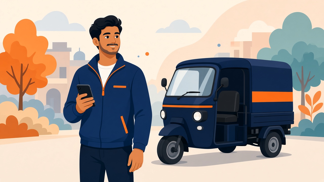 Illustrated driver partner with cargo auto