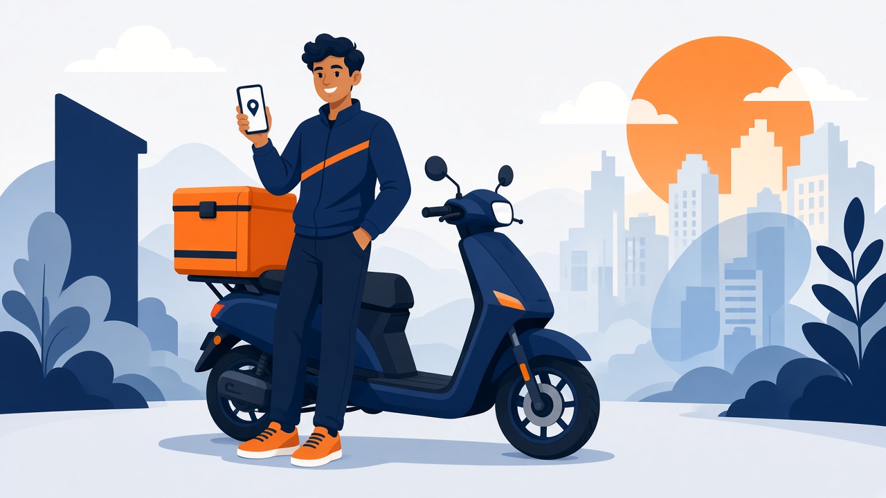 Illustrated rider booking a delivery